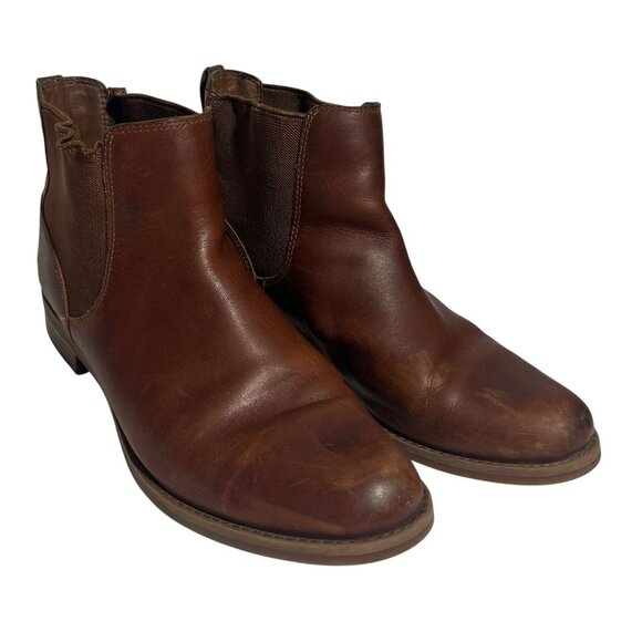 Timberland Women Brown Leather Ankle Boots Booties Size 10 Pull on Magby Chelsea - Picture 1 of 9
